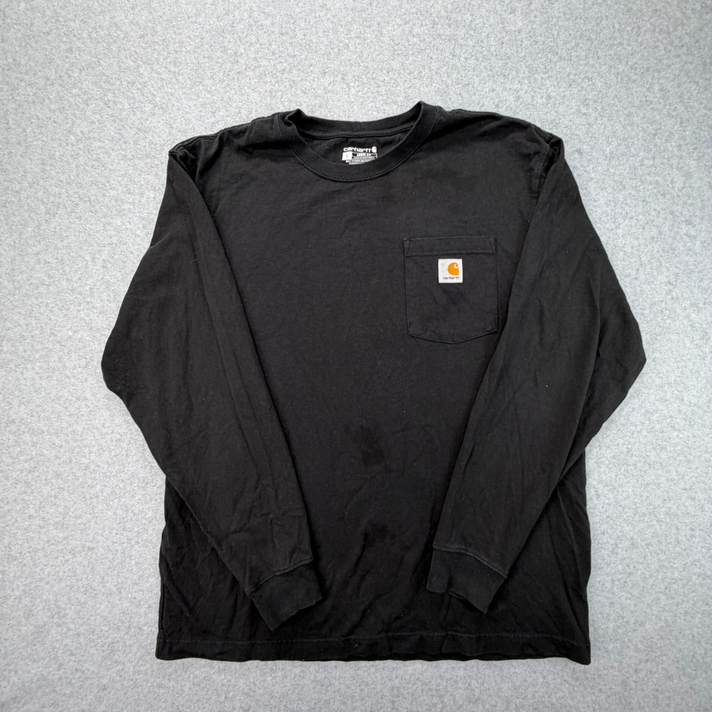 Carhartt Mens Large Black Long Sleeve Pocket T Shirt Loose‎ Fit Cotton Workwear
